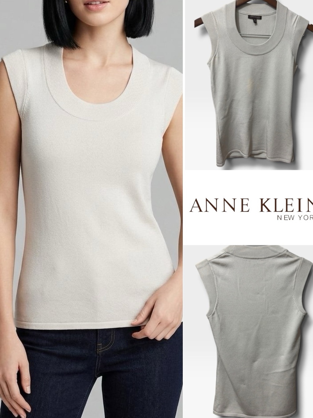 Anne Klein | EUC Vintage Hong Kong Women's Cream Sleeveless Knit Top (size S)